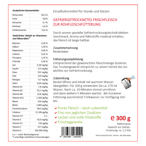 Cat Dog Accessories B.A.R.F. Easy Barf Beef Liver (Rinderleber) 300g 1 Piece -3- Anifit